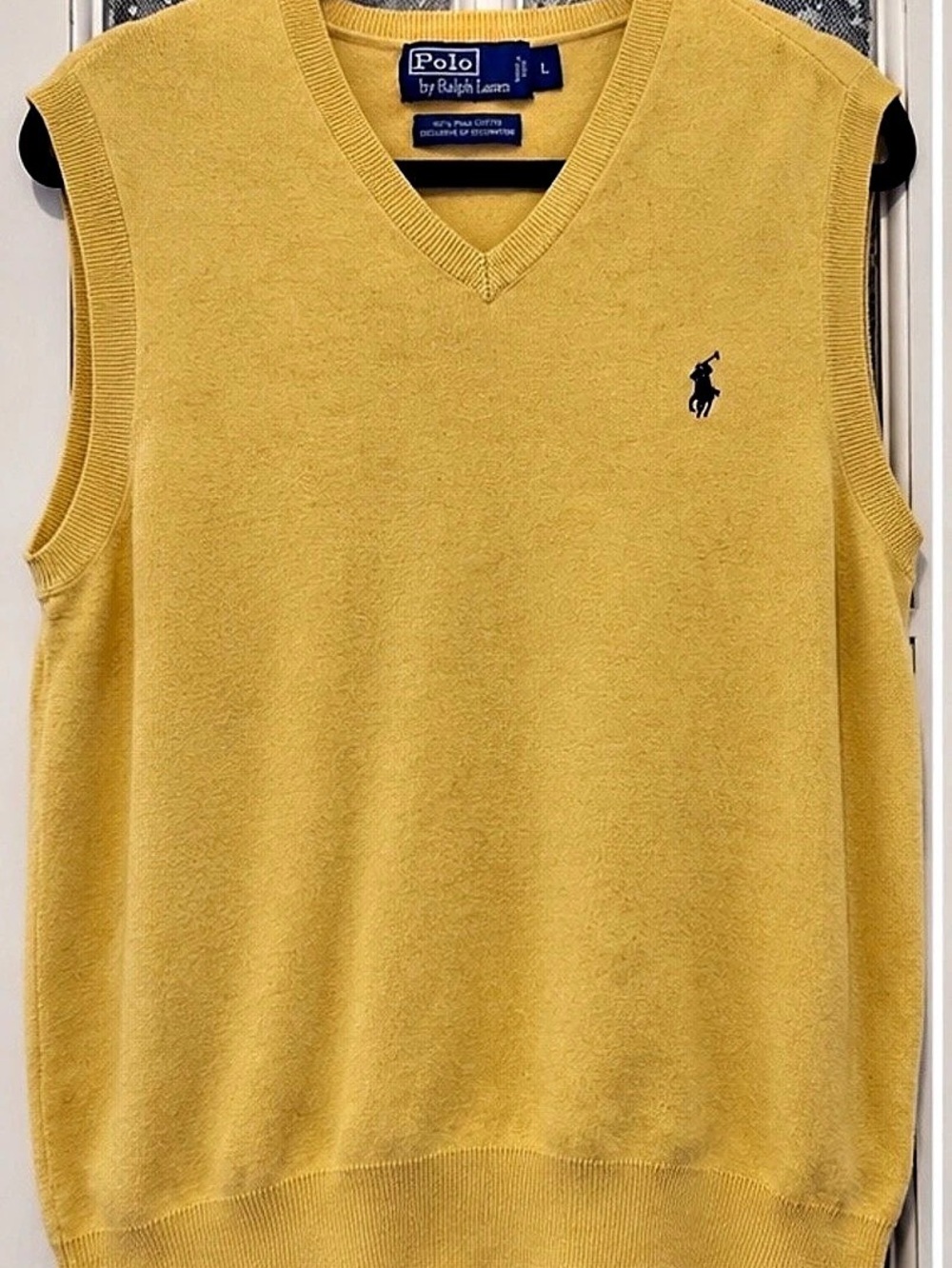 Polo Ralph Lauren Men’s L Yellow Pima Cotton Sweater Vest V-Neck Preppy
